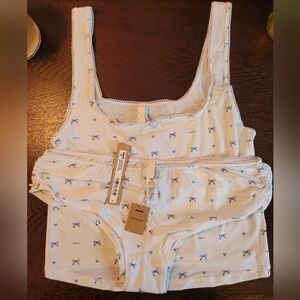 SKIMS White and Blue Cloud Bow Print Tank and Shorts Set